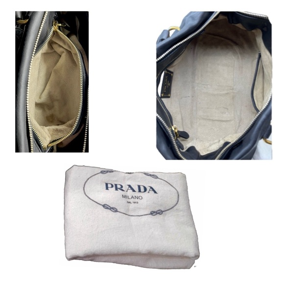 SOLD!!PRADA Black Calfskin Bauletto Handbag Medium Black with Lock, COA Dustbag - Picture 13 of 17